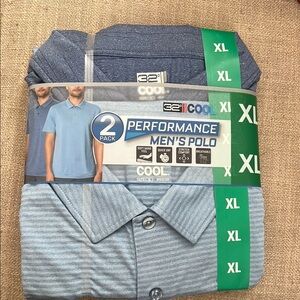 32 Degrees Blue Performance Polo Shirt XL 2-pack
